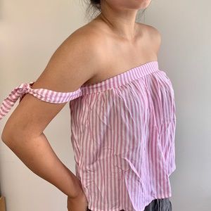Prink and White striped Off the Shoulder Top